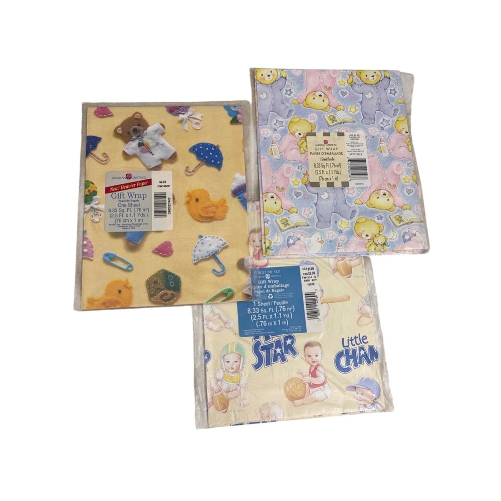 Baby Gift Wrap Lot Teddy Bears Ducks All Star Little Champ NOS 3 Sheets‎